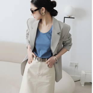 外套 双排扣廓形西装 3HLADY 笈简ROW风淡雅灰意大利精纺羊毛中长款