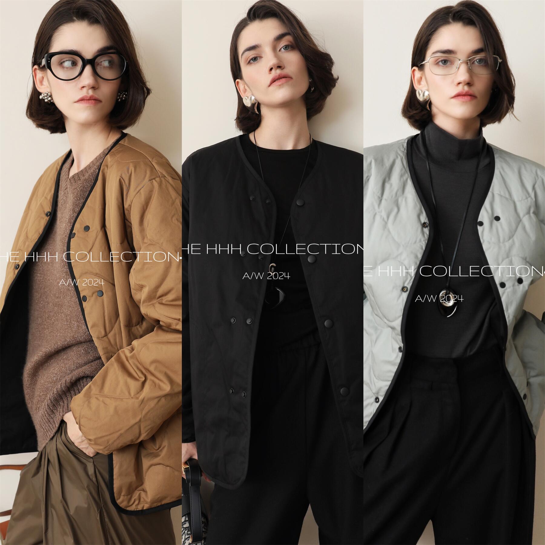 3HLADY 经典衍缝 汲简北欧风 无领可两面穿设计90白鸭绒羽绒服