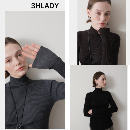 3HLADY |  柔润系穿搭 扬子纱超细美丽诺羊毛喇叭袖半高领针织衫