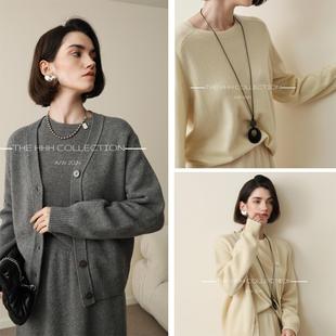 中长开衫 半身裙 澳洲90支毛条羊毛圆领套头衫 3HLADY复古90S海报