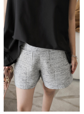 THE HHH|23夏新品|笈简 前袋装饰星空灰嵌闪小香风夹花高腰短裤