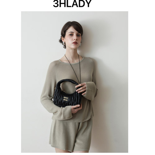 3HLADY 清冷感 含莱赛尔纤维 汲简V领针织上衣|长袖套头衫|短裤