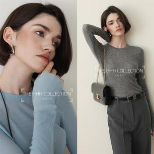 3HLADY 120S极细黄金羊毛 明鼓挑缝工艺小圆领针织衫打底衫