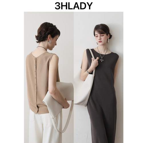 3HLADY 松弛ROW风 含醋酸纤维 垂感高密针织无袖箱型上衣/背心裙