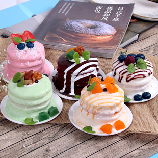 舒芙蕾双层蛋糕模型仿真创意草莓水果生日甜点面包装 饰拍摄道具