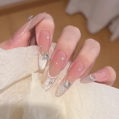 法式猫眼蝴蝶显手白美甲穿戴甲