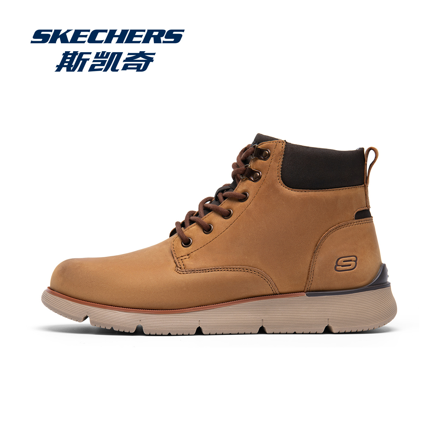 斯凯奇男鞋2025冬季真皮短筒马丁靴男户外高帮休闲鞋踢不烂大黄靴