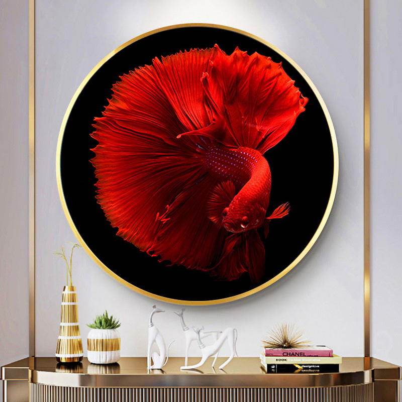 招财锦鲤圆形钻石画满钻新款客厅餐厅现代贴砖点钻十字绣手工珠绣