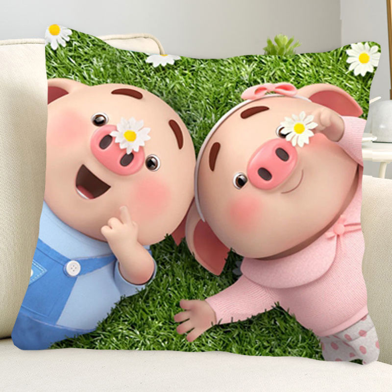 情侣小猪抱枕十字绣手工印花线绣卧室沙发可爱猪小屁靠枕套送朋友