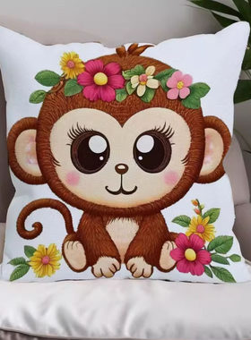 卡通生肖猴十字绣抱枕新款手工小件简单线绣可爱猴子刺绣初学者秀