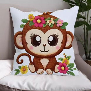 卡通生肖猴十字绣抱枕新款手工小件简单线绣可爱猴子刺绣初学者秀