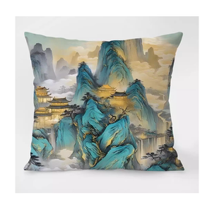 客厅中国风国潮千里江山图十字绣沙发抱枕线绣山水靠枕套自己满绣