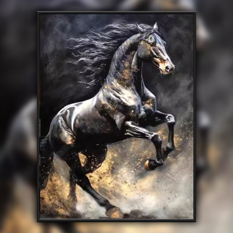 一马当先十字绣钻石画客厅竖版现代大气线绣骏马图手工贴钻高级感