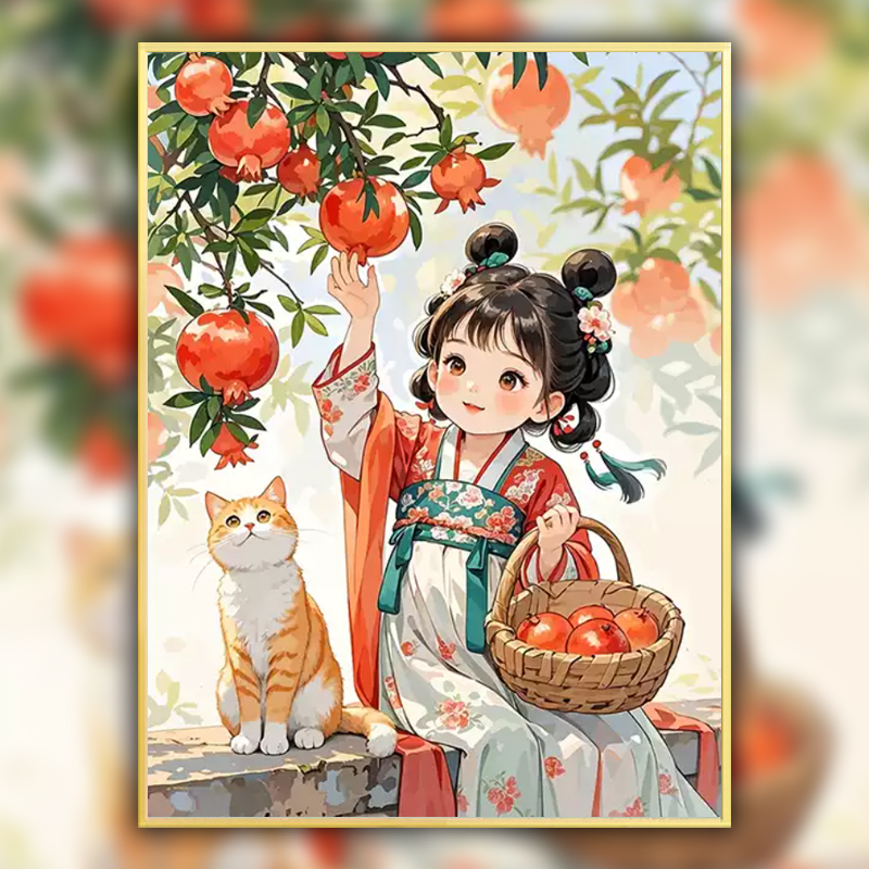 古风女孩与猫咪十字绣新款线绣风景客厅手工5diy刺绣小件满钻石画