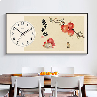 多子多福十字绣带钟表线绣石榴家用客厅餐厅2022新款手工自绣简约