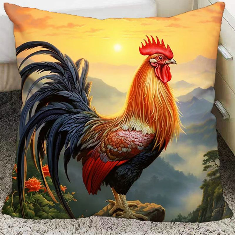 鸿运当头大公鸡抱枕十字绣自己绣中国风客厅沙发靠背枕套手工线绣