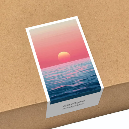 gytz7773旭日东升夕阳晚霞山水鎏金大海金色太阳不干胶贴纸封口贴