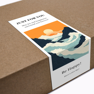 gytz7731旭日东升夕阳晚霞山水鎏金大海金色太阳不干胶贴纸封口贴