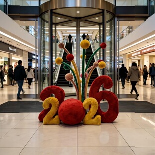 2026年数字烟花摆件新年商场酒店布置氛围美陈春节商业街打卡装置