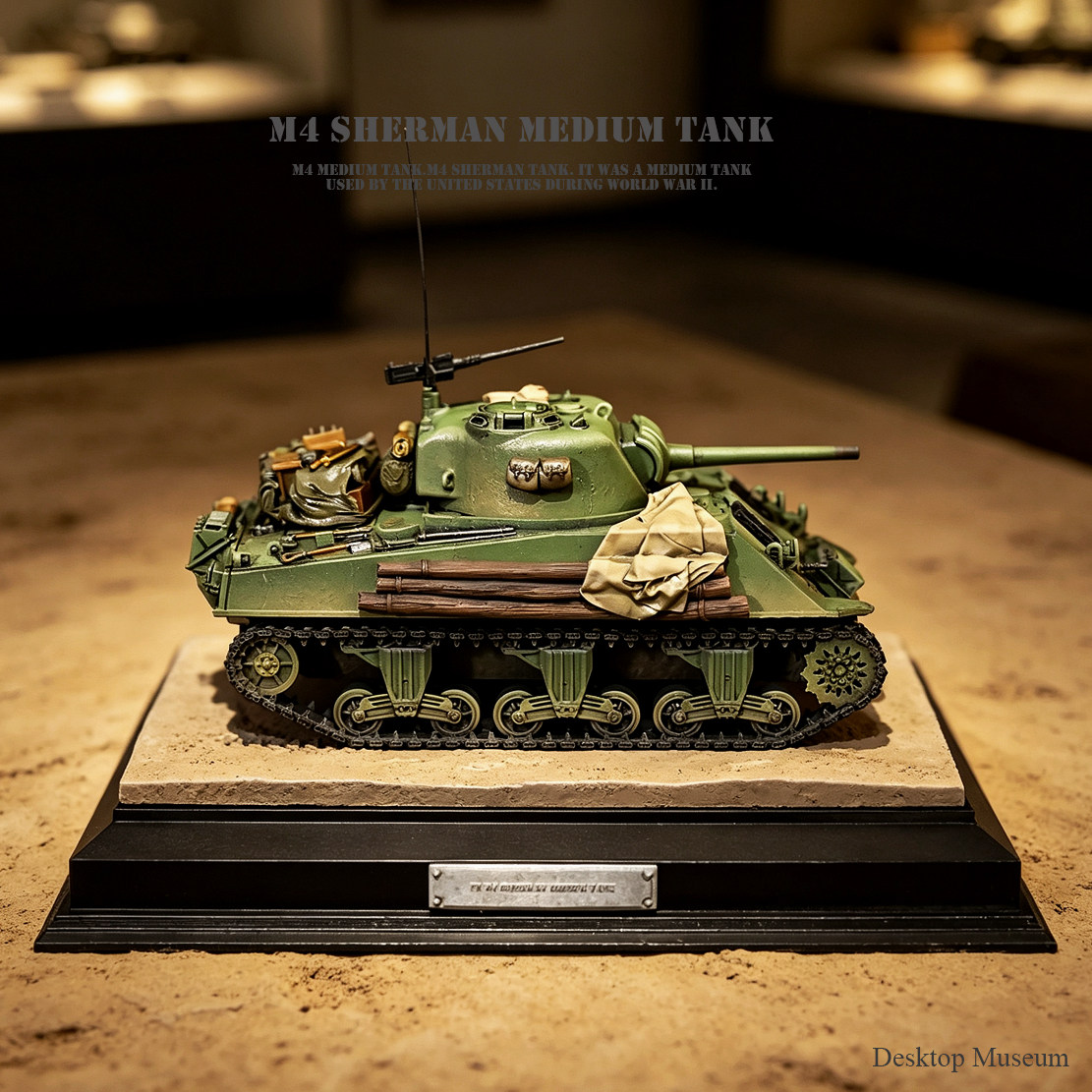龙飞兔舞 地台长142MM 二战M4谢尔曼坦克摆件 成品摆件 LTCP-511+