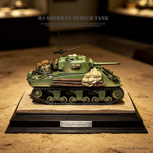龙飞兔舞 地台长142MM 二战M4谢尔曼坦克摆件 成品摆件 LTCP-511+