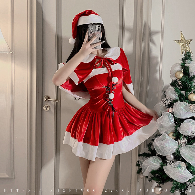 圣诞跨年制服套装甜美纯欲夜店派对连衣裙毛绒演出服圣诞节服装女