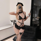 性感三点式 文胸内衣女诱惑漆皮捆绑束缚紧身连体衣日系可爱女仆装