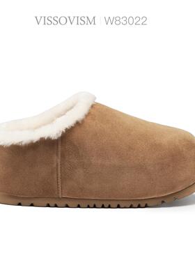 VISSOVISM 一体内增高厚底保暖毛毛半拖 W83022