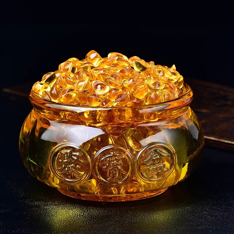 金黄色琉璃聚宝盆摆件