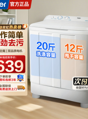 海尔洗衣机家用半自动10公斤超大容量双桶租房老式双缸波轮旗舰店