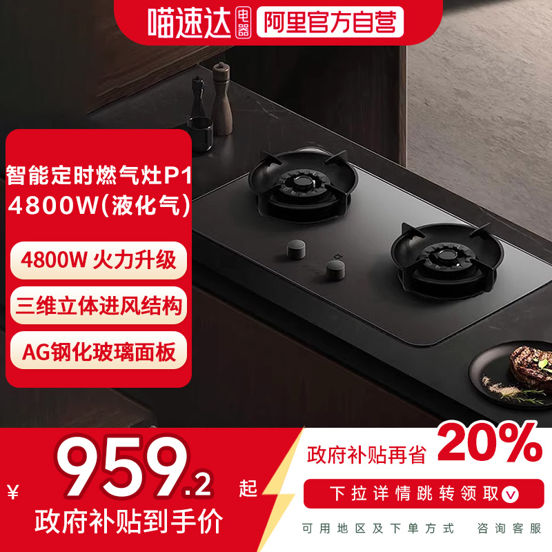 【政府补贴20%】小米米家智能定时燃气灶P1液化气4800W双边