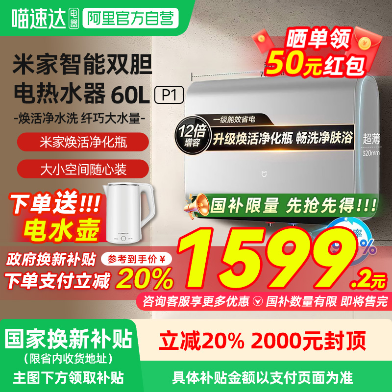 小米米家智能双胆电热水器60L P1家用卫生间洗澡一级能效大容量03