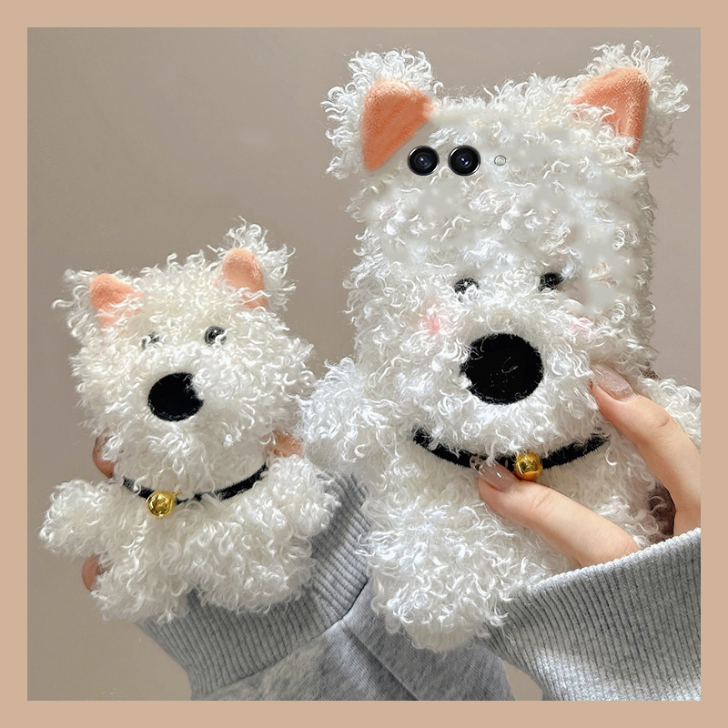 手机壳秋冬毛绒泰迪绒卡通趣味立体小狗