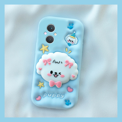 卷毛小狗适用oppoa6pro手机壳a6max立体a6gt带a6i支架a58x卡通a93s可爱a5por情侣a72a32a97硅胶a95软壳0pp0女