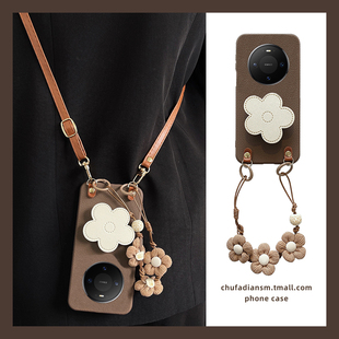 ins风花朵支架适用华为mate80promax手机壳mete80gts仿皮70air皮纹60pro 立体50e带40斜挎30e挂绳5g十honor女