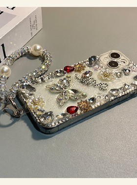 ins风宝石蝴蝶适用华为nova14ultra手机壳13pro带12活力版11se挂链10z满屏2plus红色7i珍珠9钻石8花朵6轻奢女