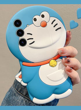 适用三星s25+手机壳s25edge卡通note20立体s24plus蓝色s23哆啦A梦s22可爱s21叮当猫s20fe趣味s10动漫十硅胶软