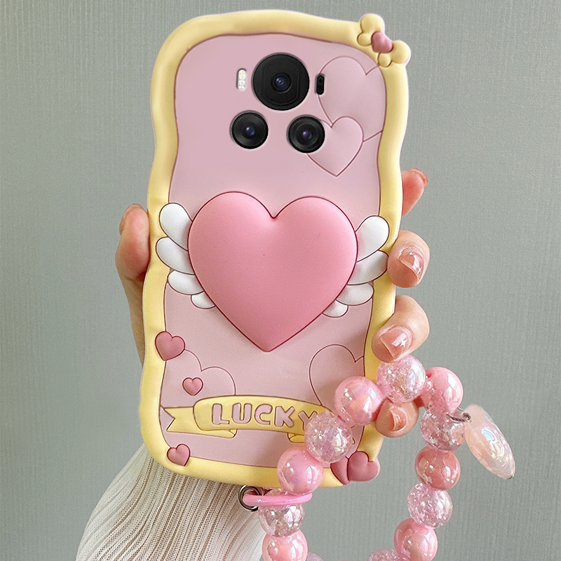手机壳硅胶ins风粉色天使爱心带挂链