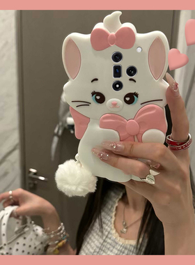 玛丽猫带白色毛球挂件适用oppok13turbopro手机壳k12plus卡通k11x立体k10可爱findx8s+少女心x7ultra十oppo女