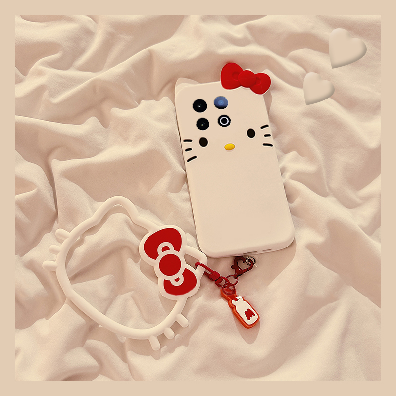 手机壳硅胶卡通呆萌蝴蝶结KT猫凯蒂猫带手环