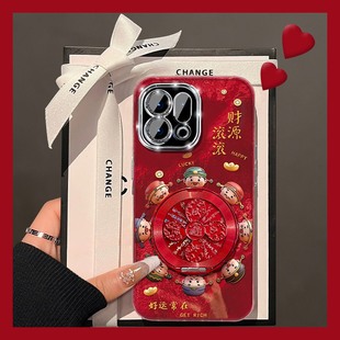 2026财源滚滚适用oppofindx9plus手机壳k13turbopro新年k3s财神爷k12x旋转findx8s 支架x7ultra红色x6女k11十