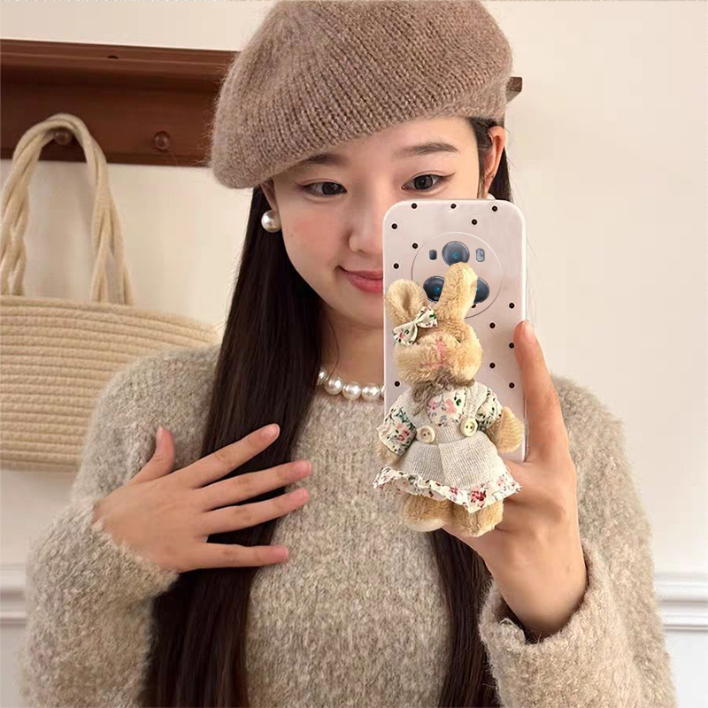 手机壳硅胶波点立体秋冬毛绒卡通趣味兔子