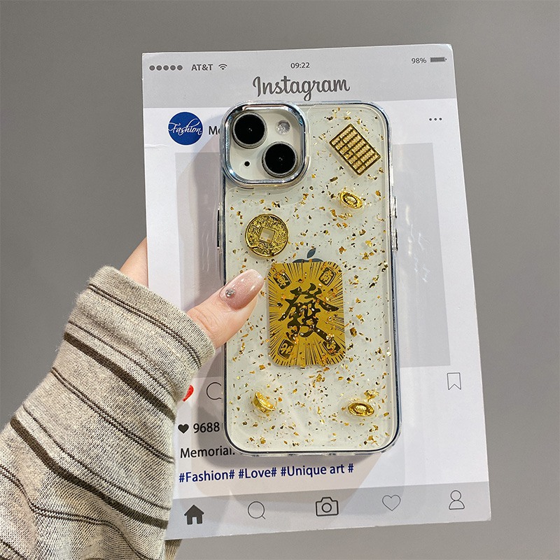 手机壳金箔2026马年发财铜钱元宝