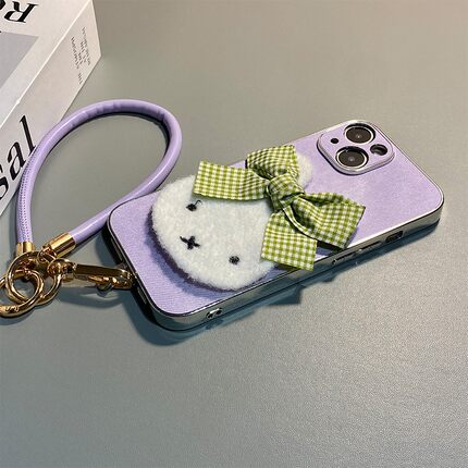 蝴蝶结米菲兔适用opporeno15手机壳reno14pro秋冬reon13毛绒12带11挂绳10por+卡通9兔子8紫色7se硅胶6十oppo
