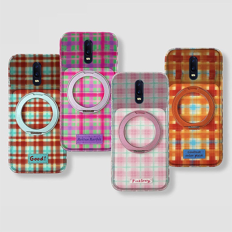 适用oppor17手机壳r15彩色r11格纹r9s带r11s磁吸r15x梦境版r17pro旋转r9plus支架k1日韩系r7s格子oppo硅胶女p