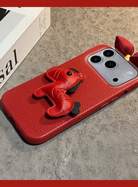红色皮质小马适用苹果17手机壳iPhone16e新年15promax秋冬14plus毛绒13pro蝴蝶结12mini卡通11马年se4/air/xr