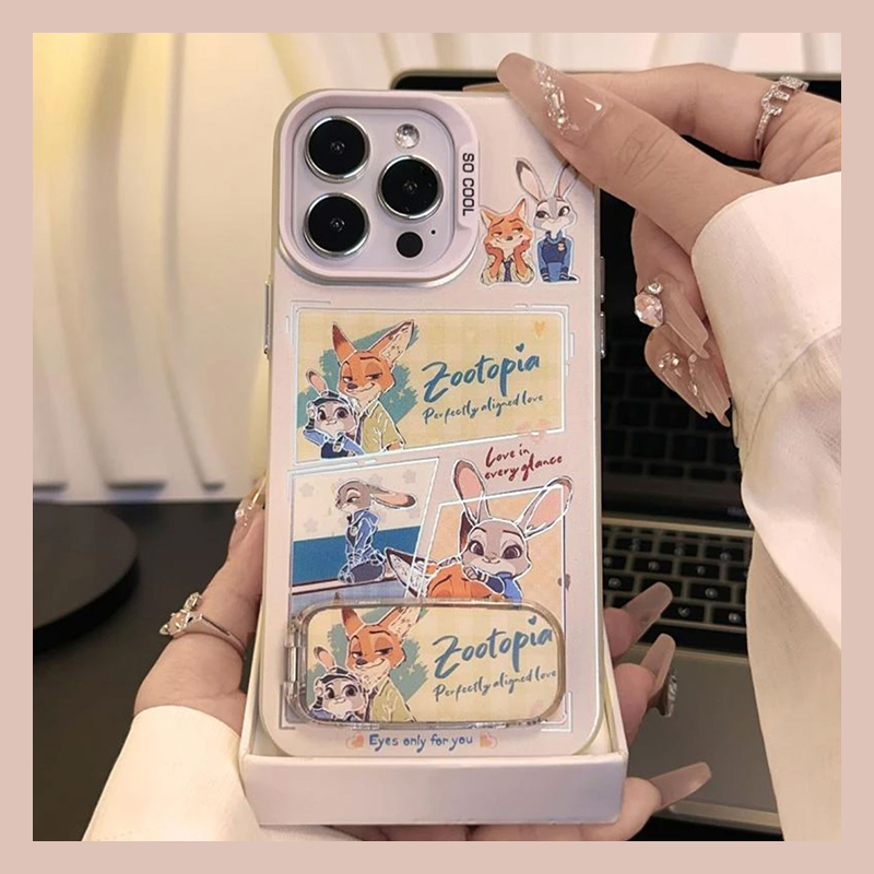 手机壳硅胶卡通情侣朱迪尼克带镜子支架