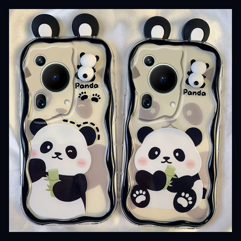 手机壳硅胶卡通趣味竹子熊猫带立体耳朵