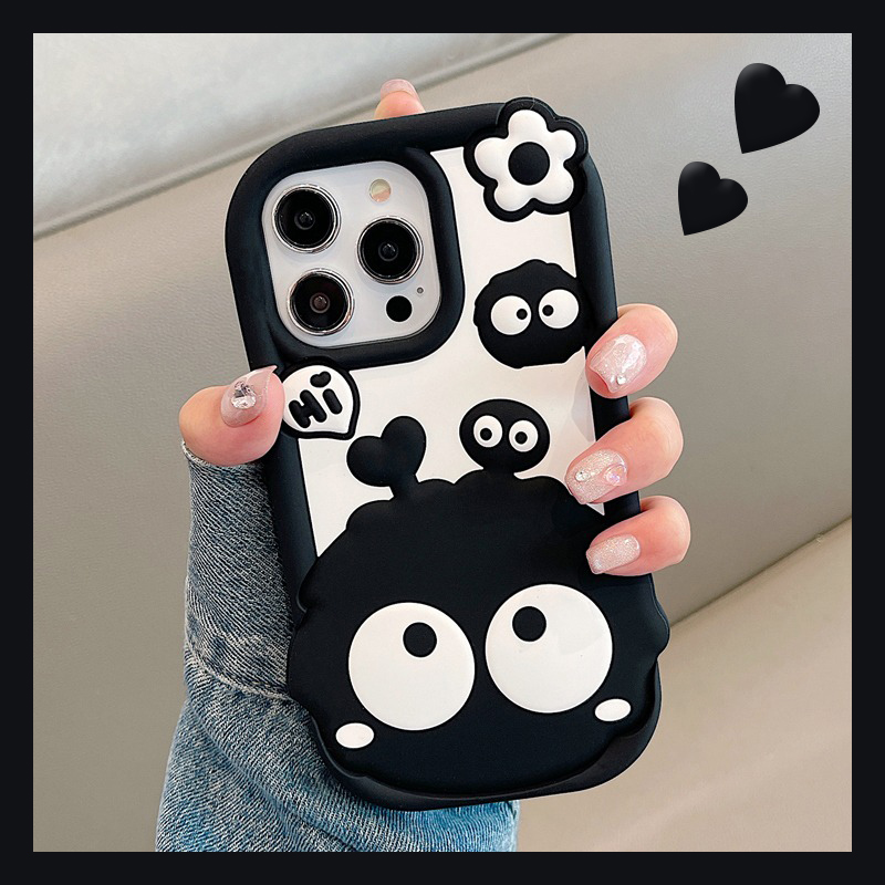 手机壳硅胶卡通呆萌爱心黑色大眼睛煤球