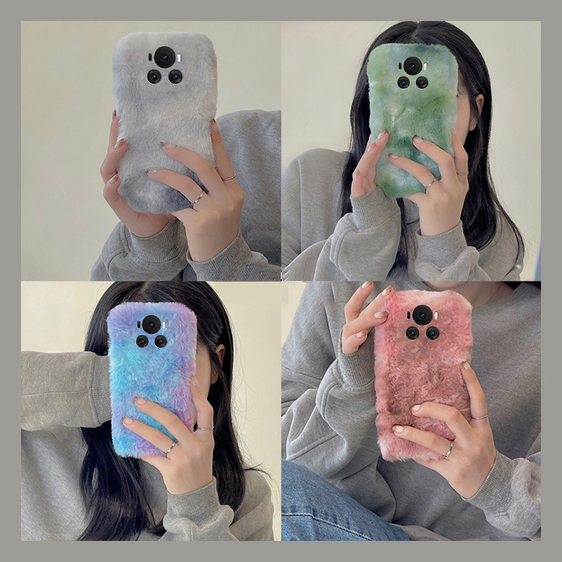 手机壳秋冬毛绒艺术水墨晕染拼色
